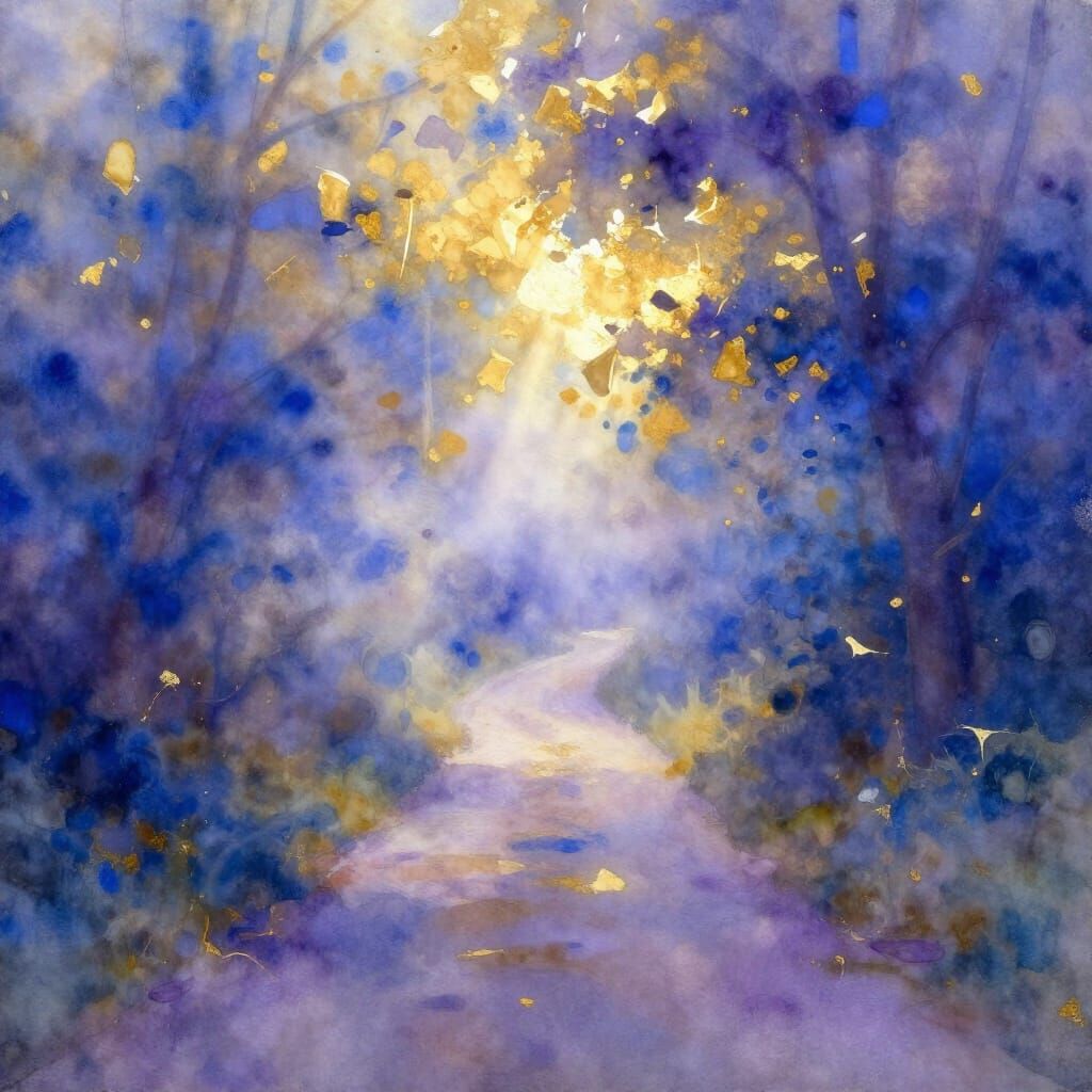 Ethereal Watercolor Pathway into Misty Unknown