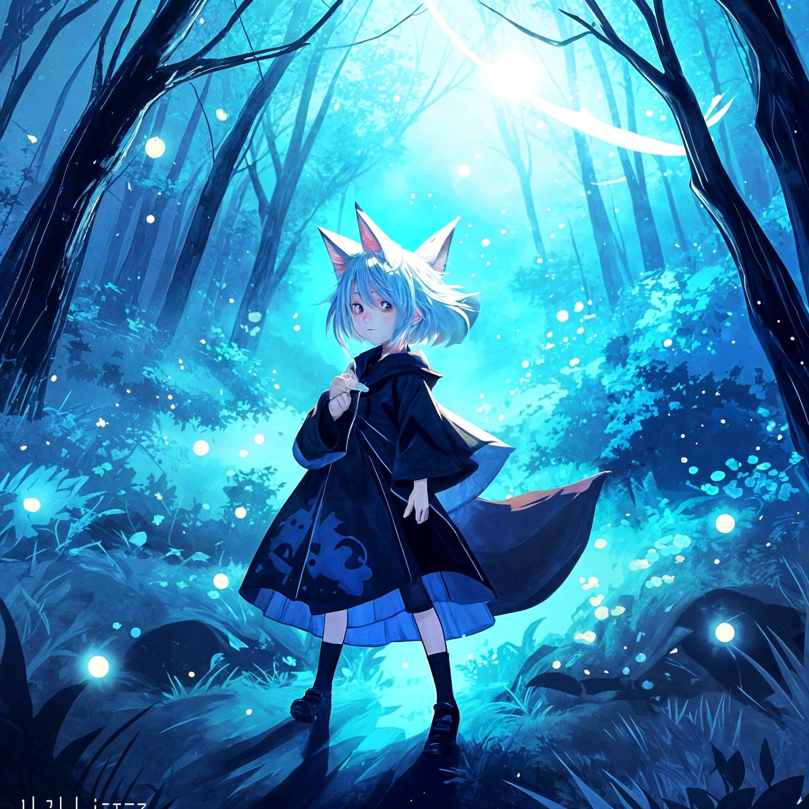 Anime Fox Boy in Nighttime Scene