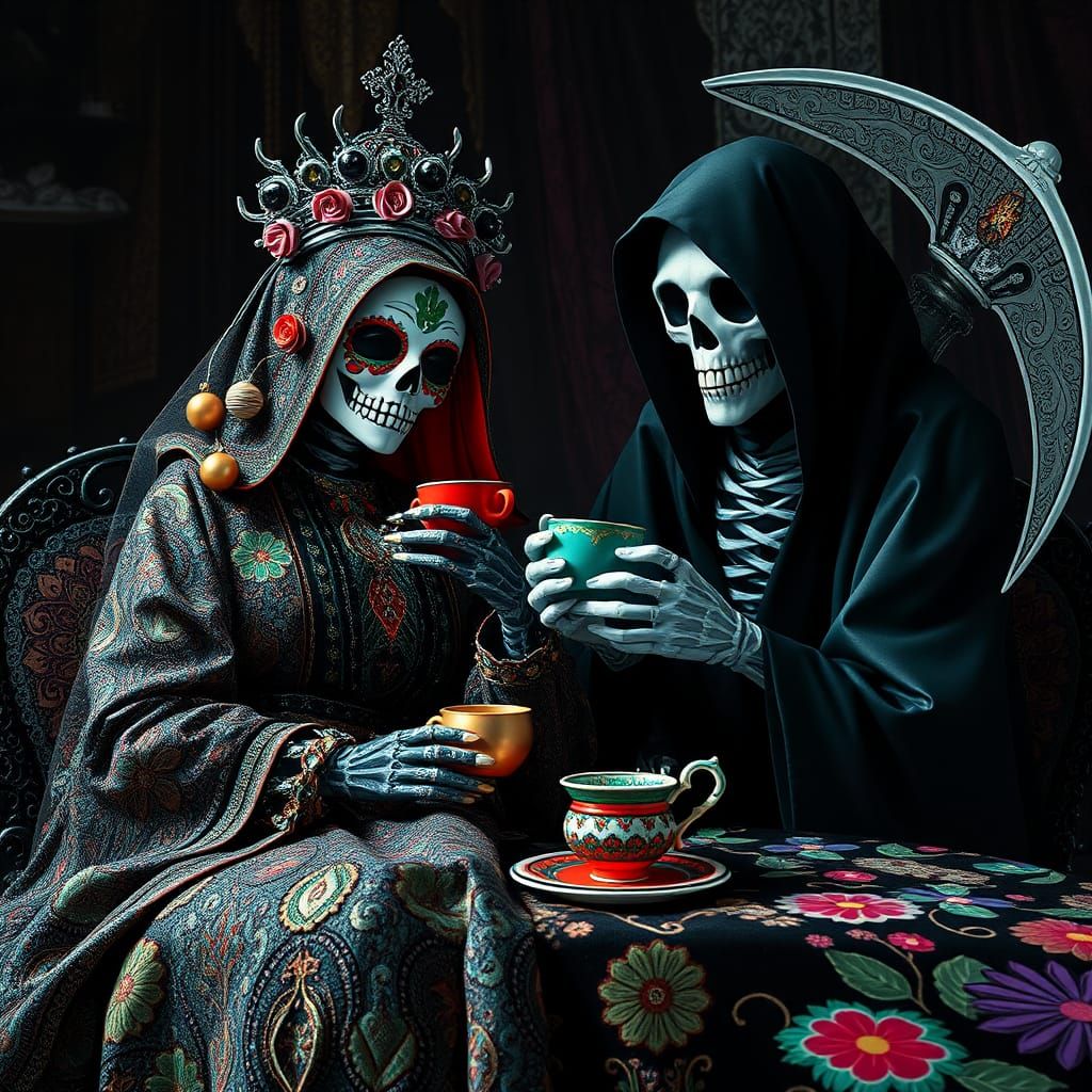 La Santa Muerte and Grim Reaper Tea Party