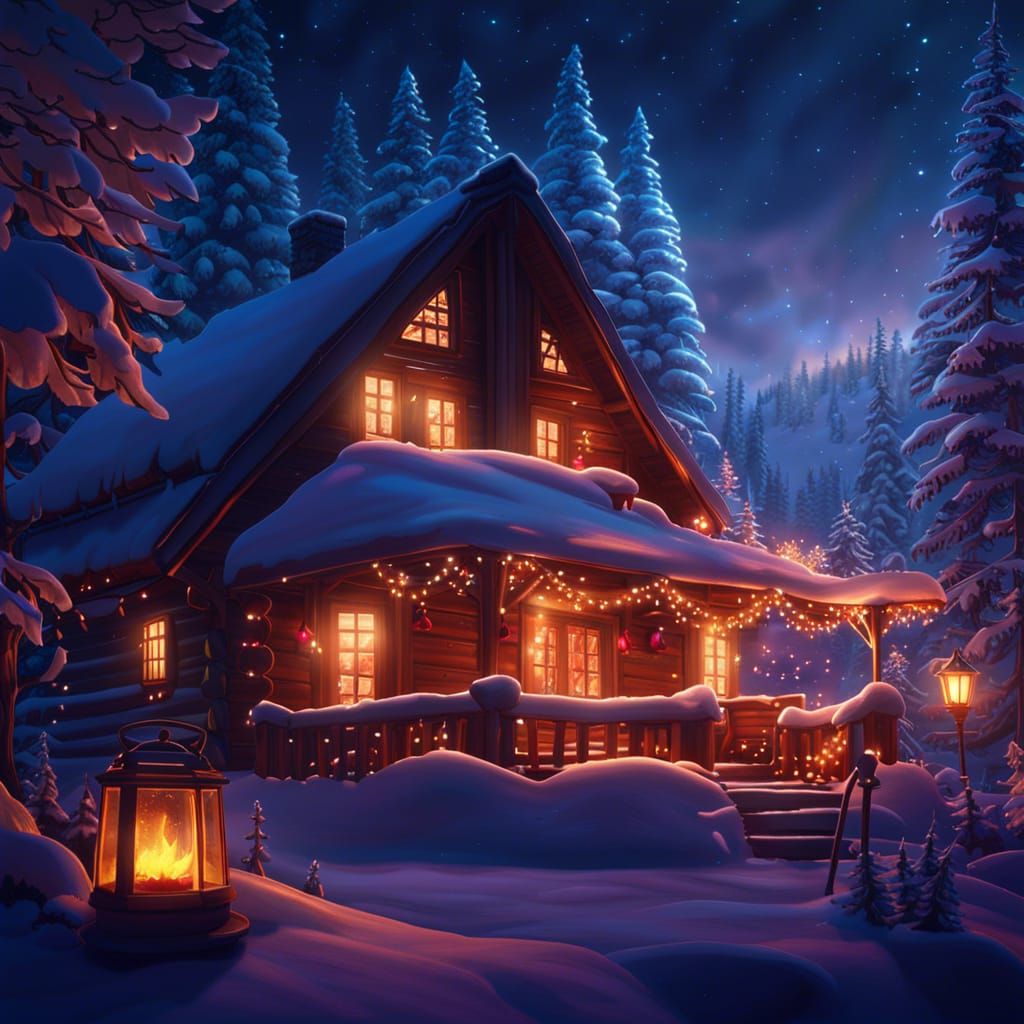 Cozy Log Cabin in the Snowy Landscape