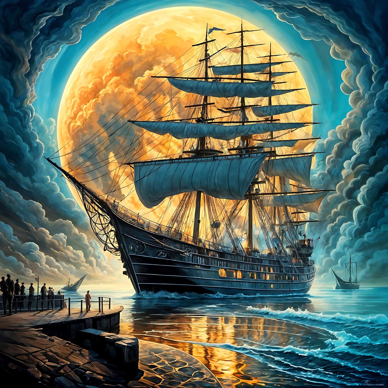 Surreal Phantom Ship on Bioluminescent Shore