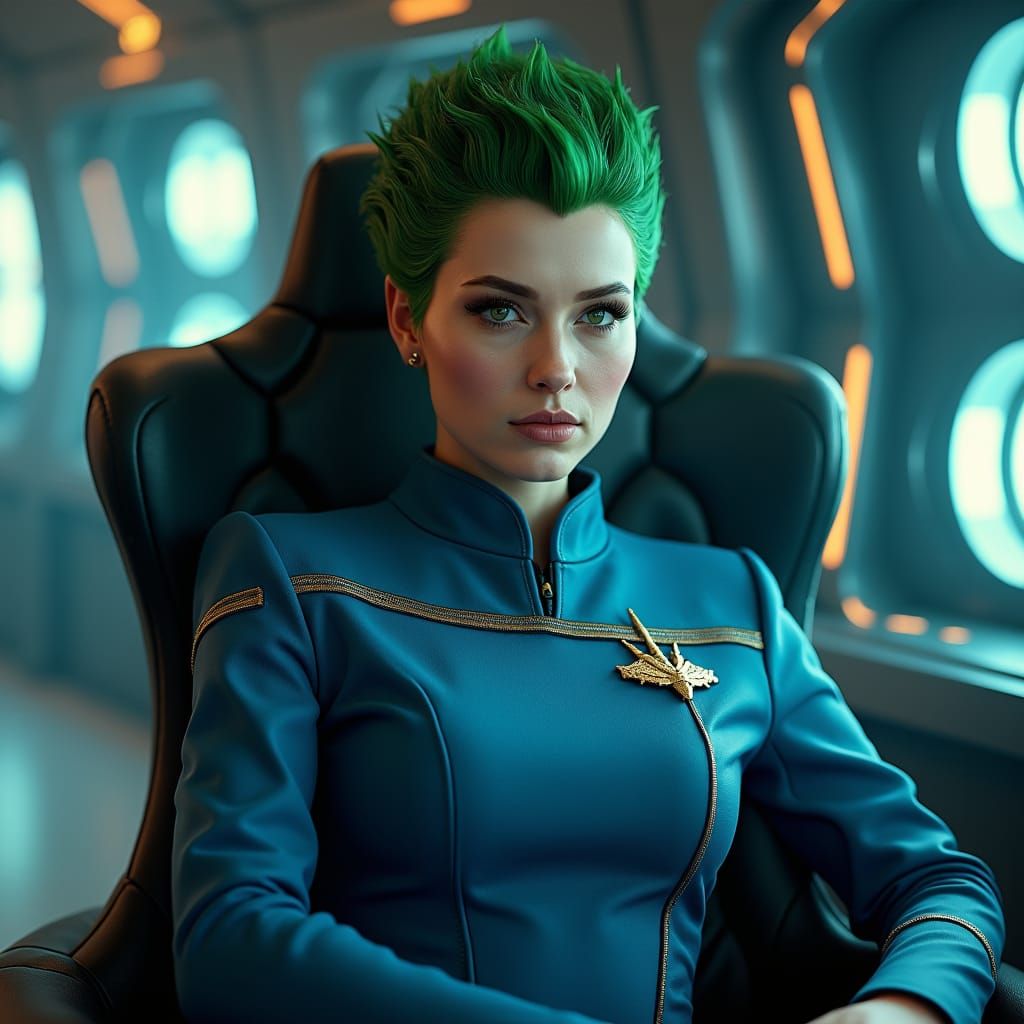Green-Haired Vulcan Captain Portrait, Comic Book Art