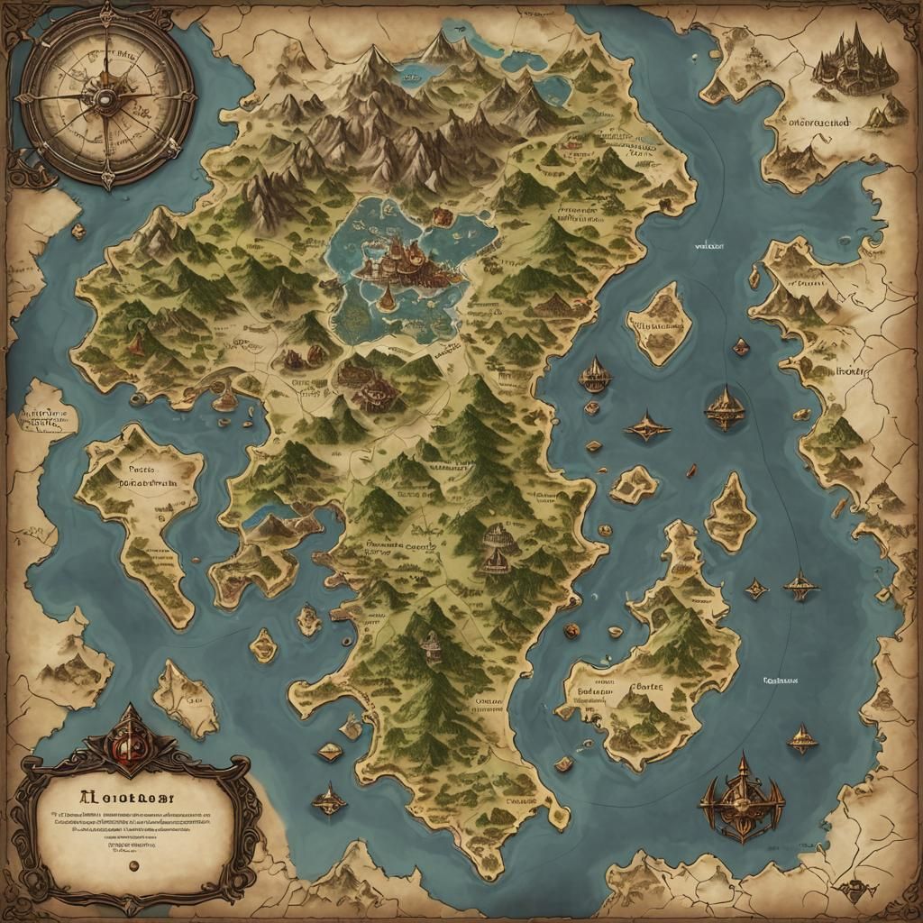 Detailed Fantasy World Map with Seven Races