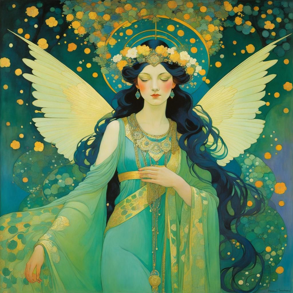 Ethereal Fusion: Lathrop, Hanson, and Klimt Inspired Art