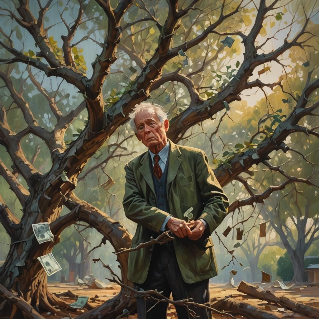 Money Tree in Impressionist Realism Oil Painting