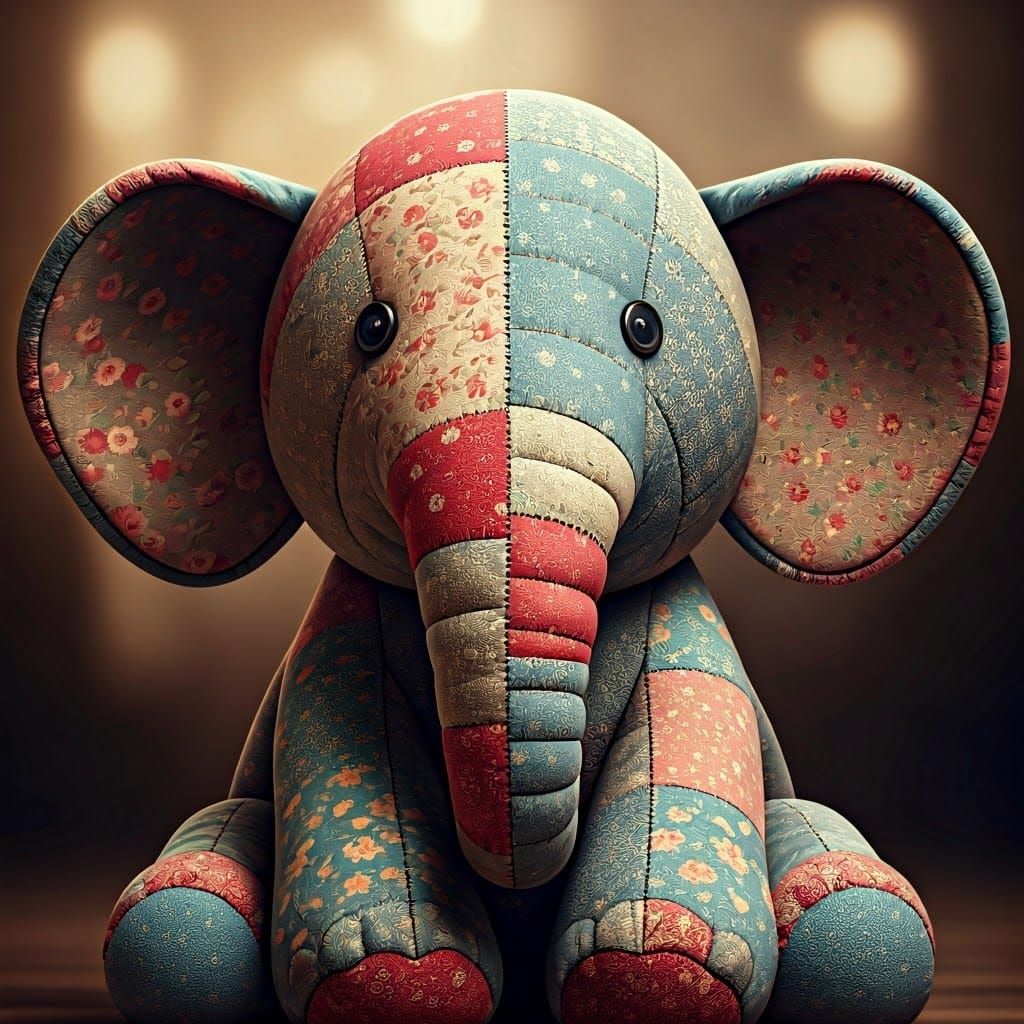 Vibrant Patchwork Stuffed Elephant