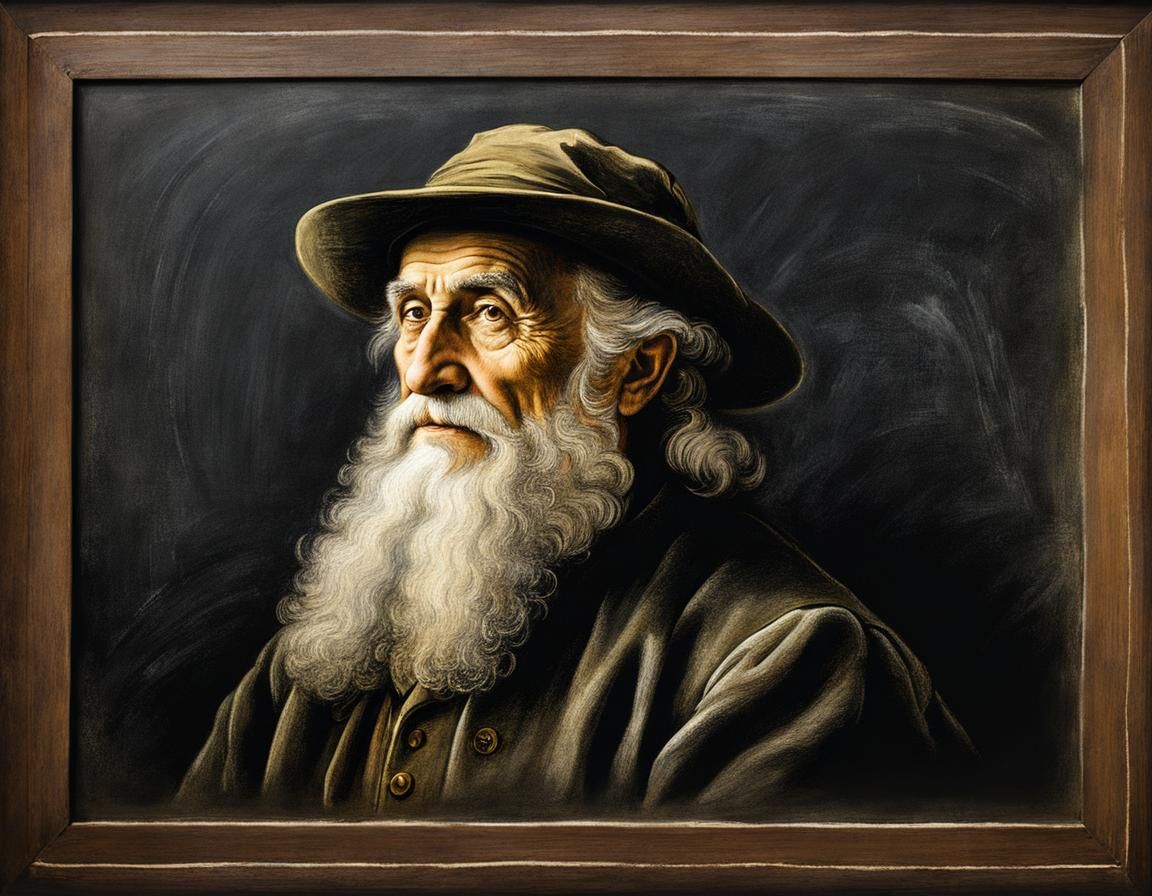 Chalk Sketch of Old Man with Hat