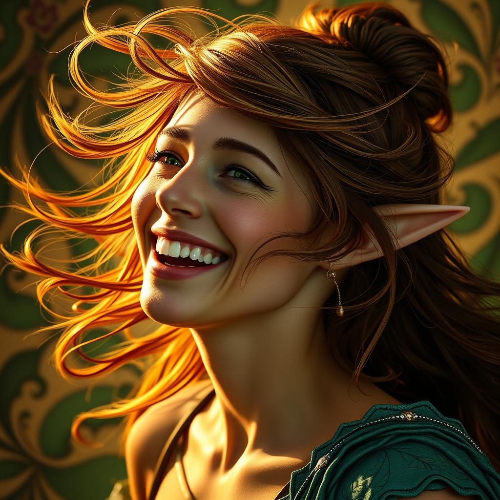 Laughing Elf Warrior in Art Nouveau Style