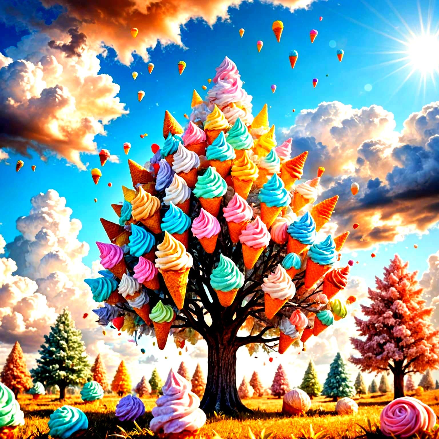 Surreal Landscape of a Tree Made from Ice Cream Cones under ...