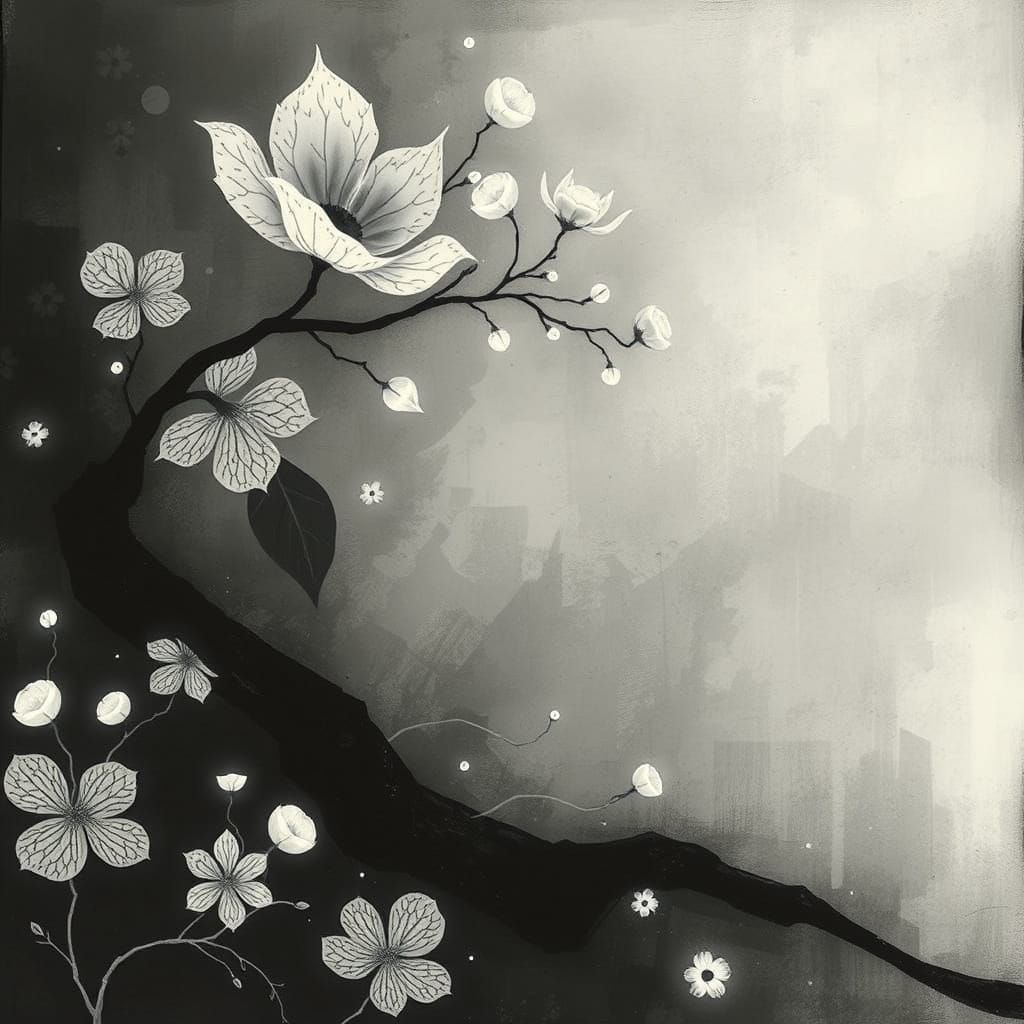 Whimsical Monochrome Dance in Ethereal Dreamscapes