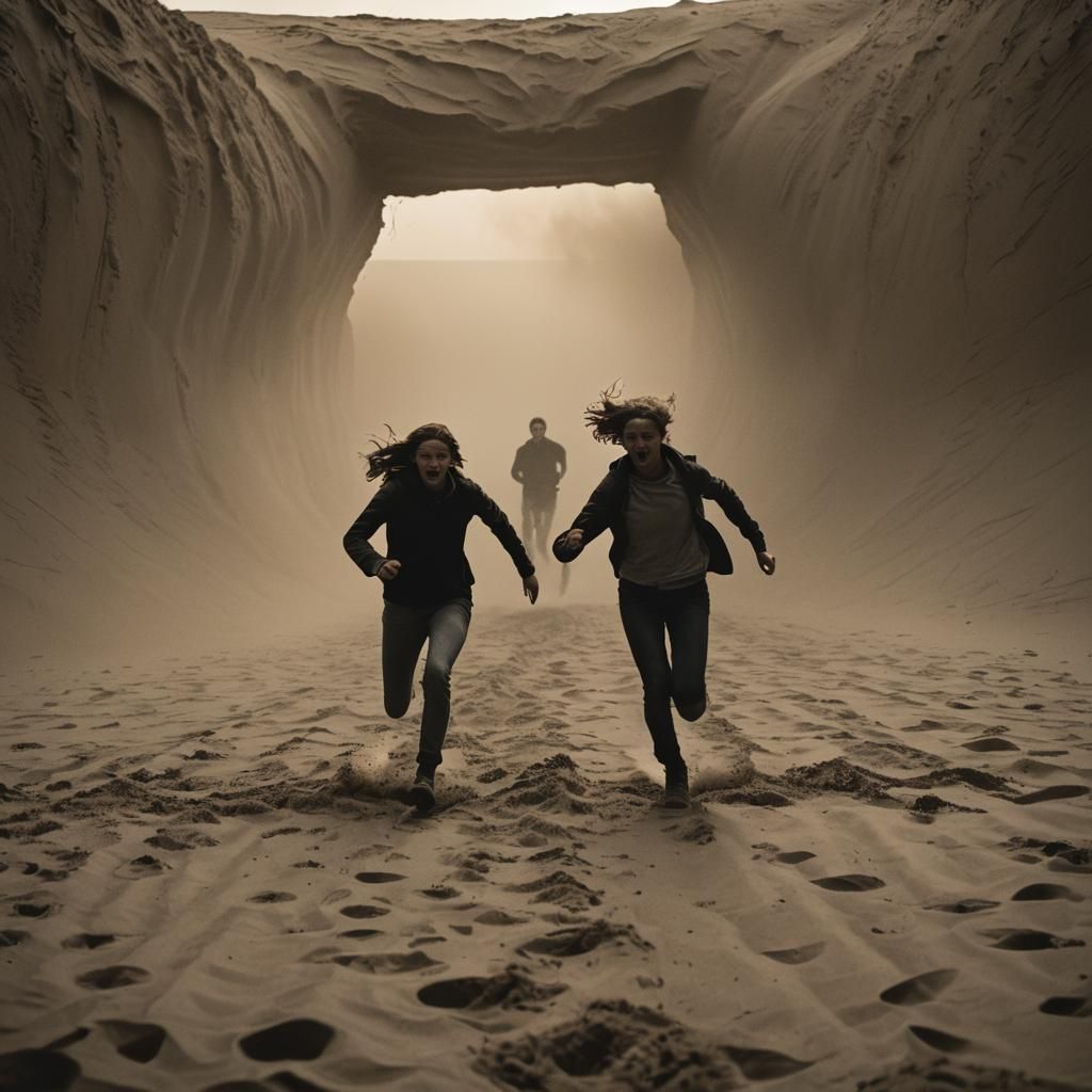 Teenagers Fleeing a Dark Tunnel in Cinematic Style