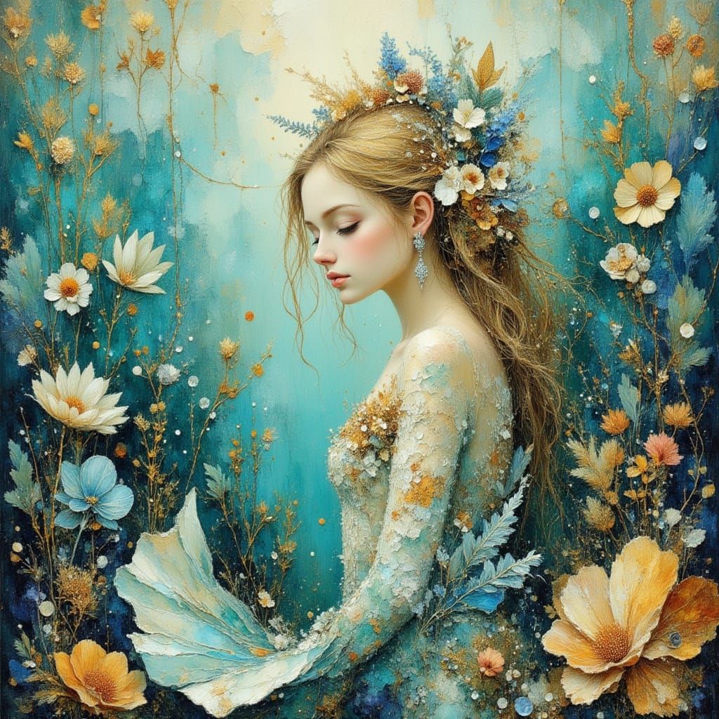 Mermaid and Octopus in Coral Reef, Dreamy Art