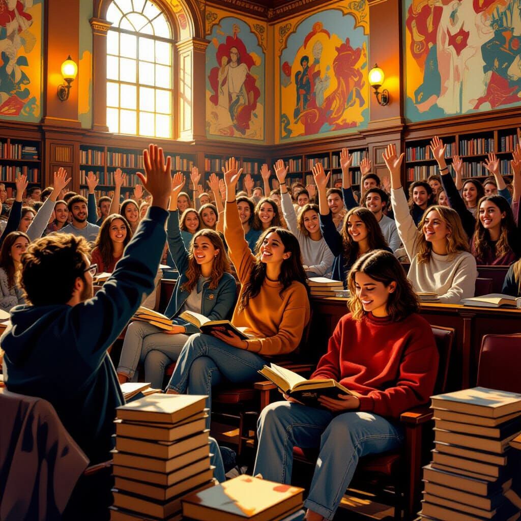 Vibrant Harvard Lecture Hall in Digital Art Style