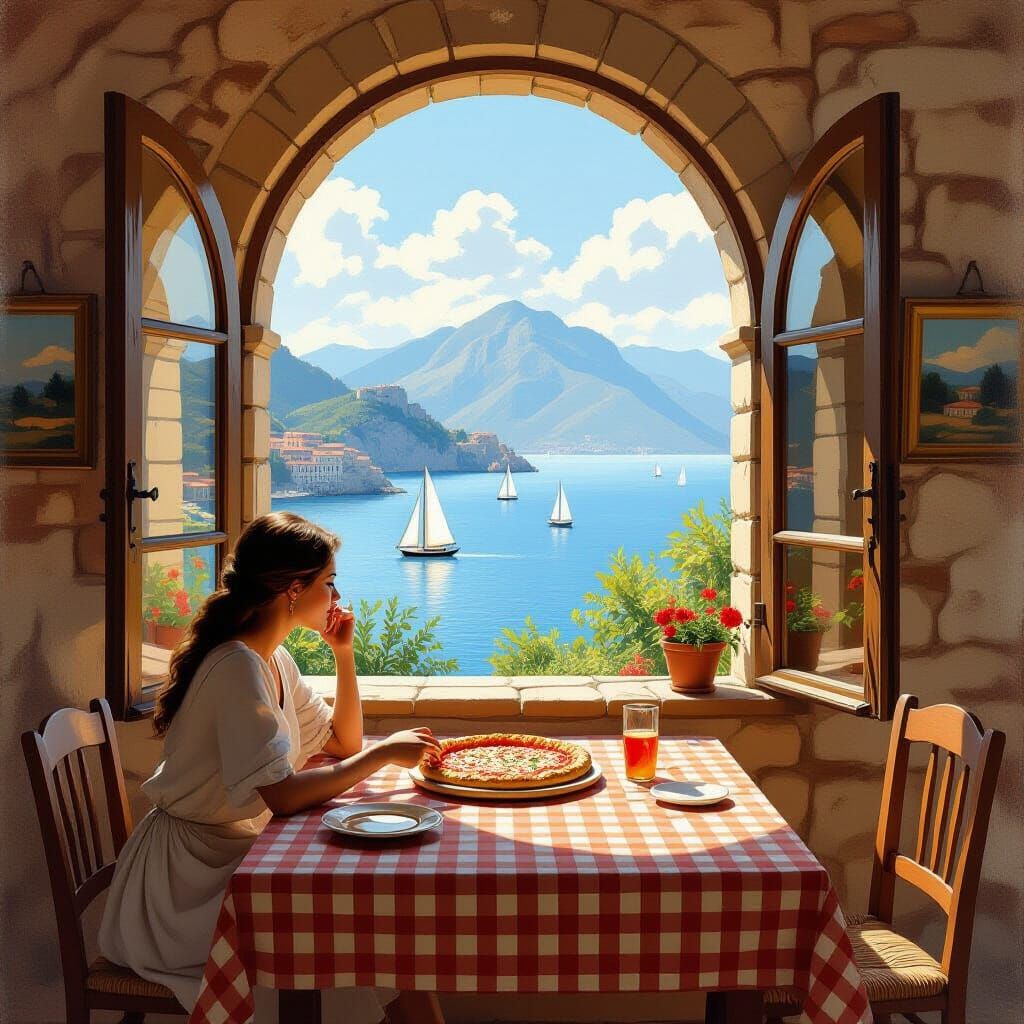 Italian Villa Scene in Impressionist Style