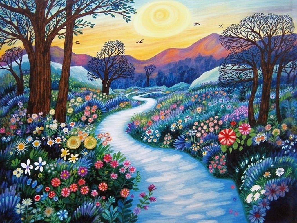 Whimsical Winter Garden in Impasto Style