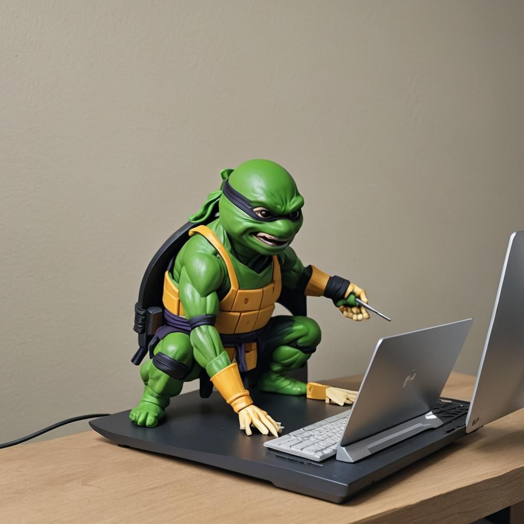 Mutant Ninja Cheese at Computer Workstation