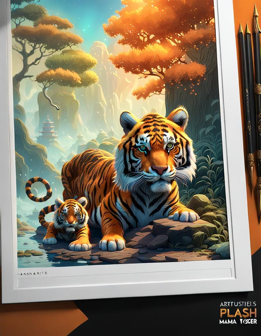 Tiger Family: Detailed Fantasy Matte Painting