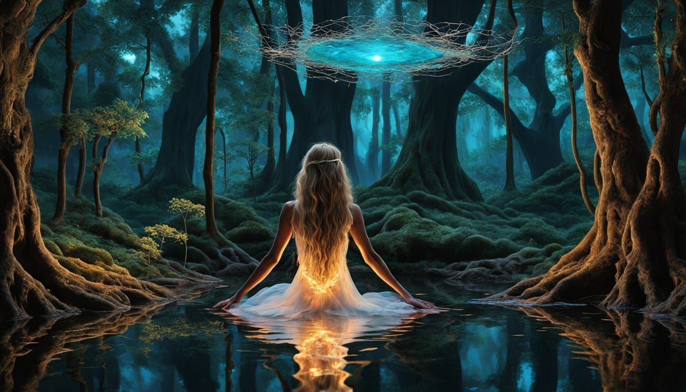 Floating Figure in Bioluminescent Dreamscape
