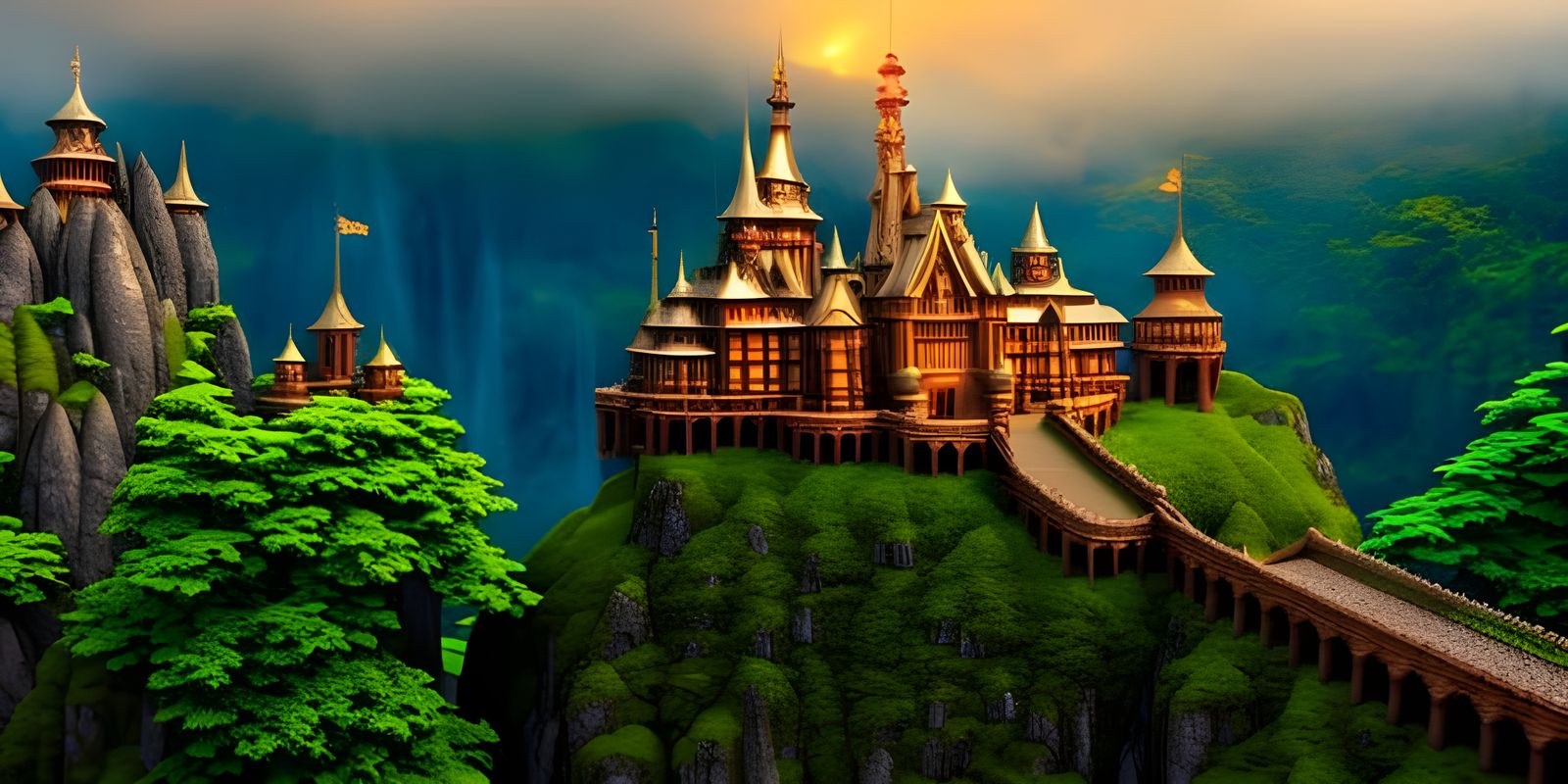 Fantasy Castle in Art Nouveau Garden Landscape