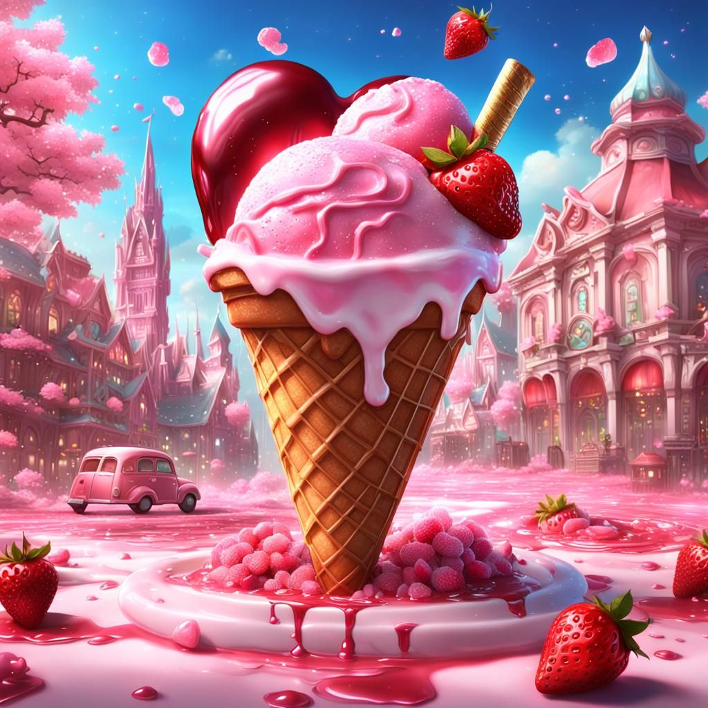 Fantastical Pink Ice Cream Dessert Concept Art