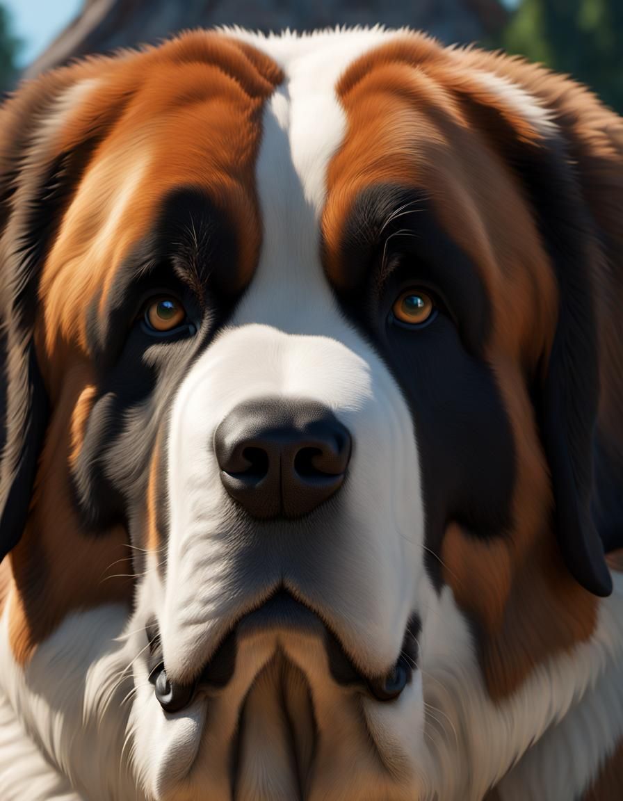 Enormous Saint Bernard Dog in 3D Digital Art