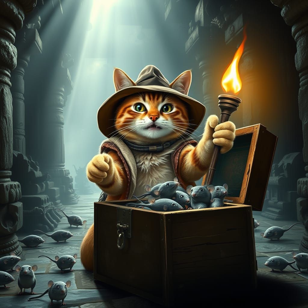 Feline Adventurer in Ancient Temple