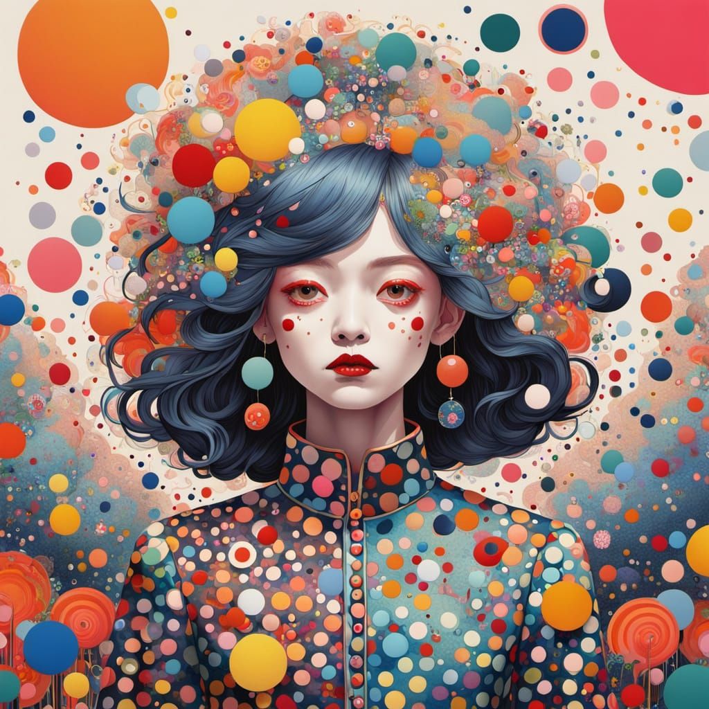 Polka Dot Woman in Surreal Dreamscape