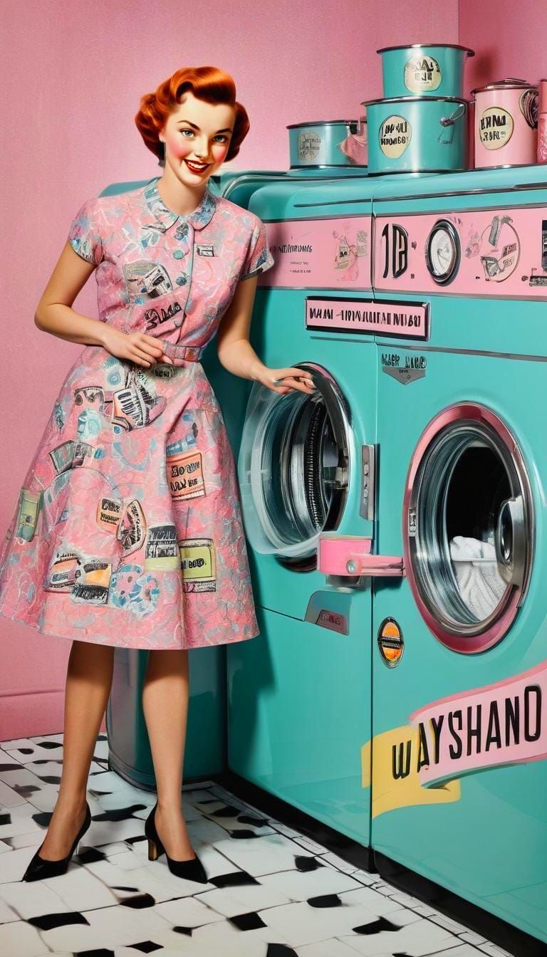 Vintage 1950s Detergent Ad Poster in Molino Style