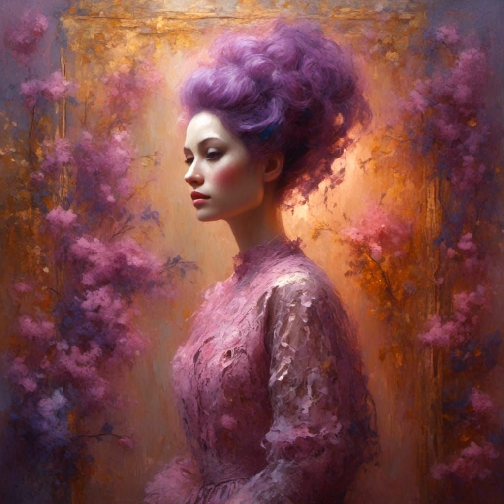 Woman in Pink Metal Lace: A Baroque Oil Painting