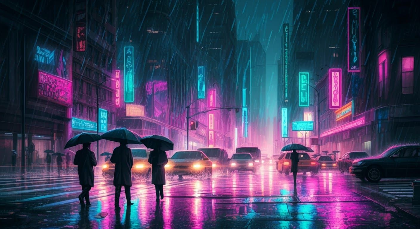 Neon Metropolis in Torrential Rain: Hyper-Realistic Cityscap...