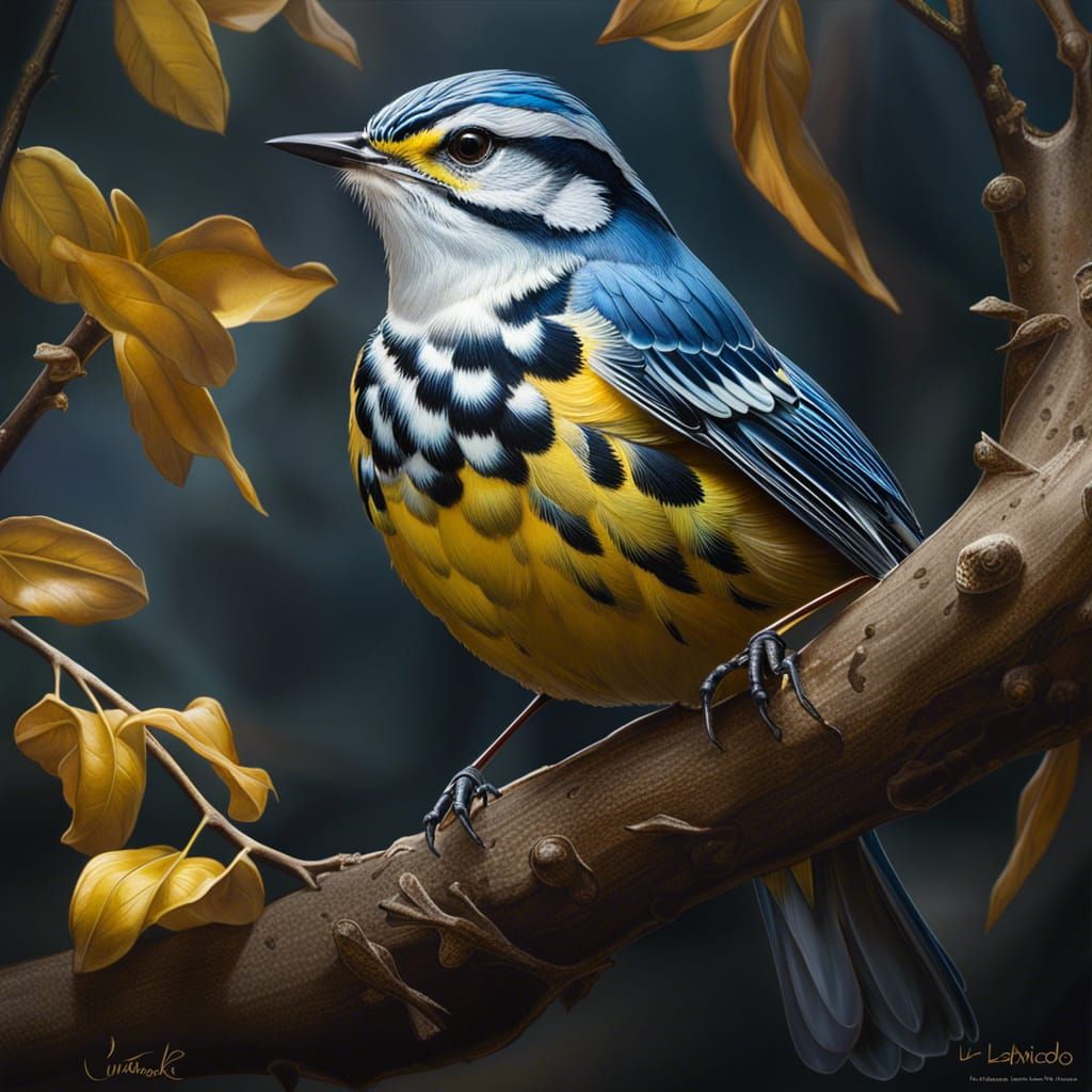 Hyperrealistic Warbler Portrait in Colorful Splash Art