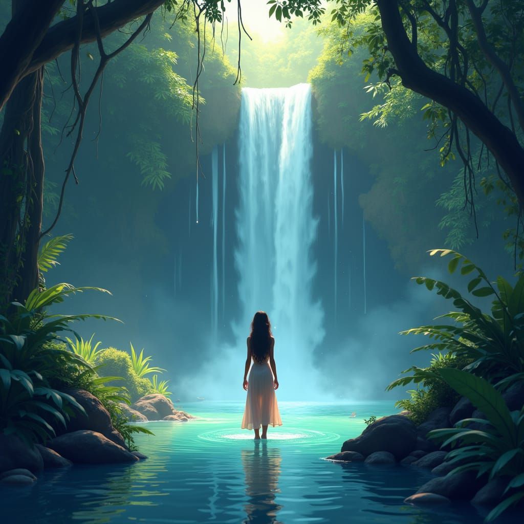 Tropical Waterfall Scene in Cartoon 3D Style