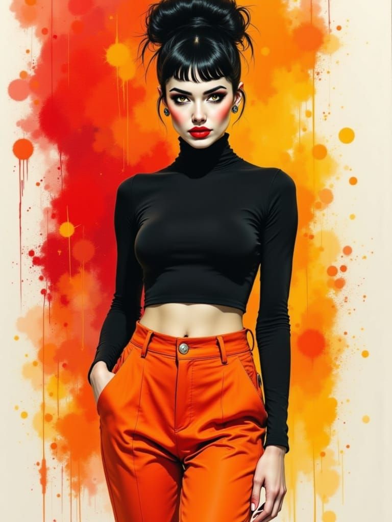 Sultry Woman Dances with Danger in a Vibrant, Abstract Backg...