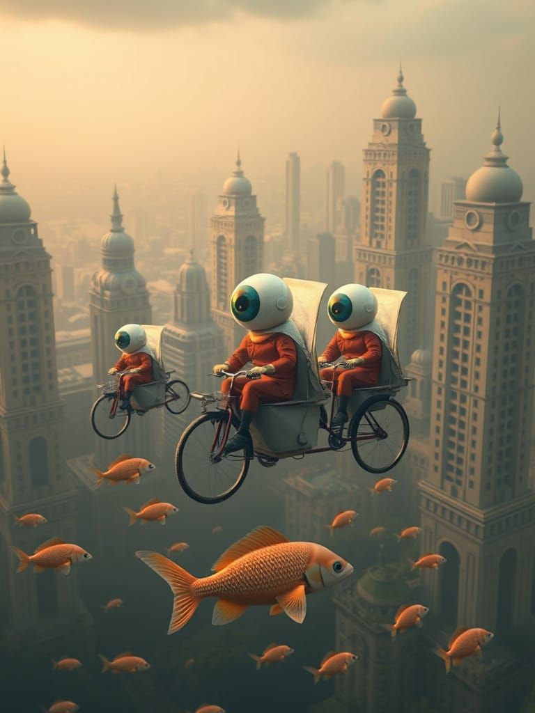 Buildings Shaped Like Matryoshka Dolls Wearing Eyeball Hats Fish Wearing Eyeball Hats