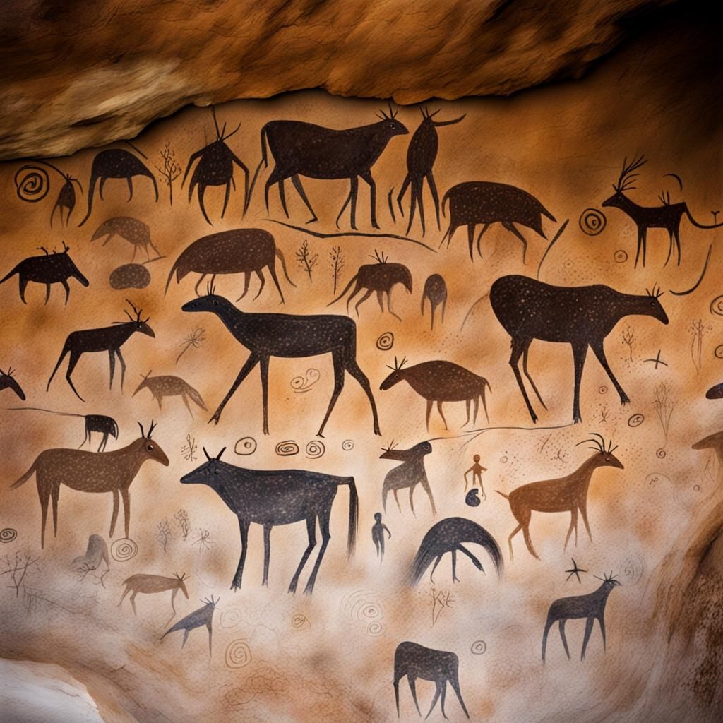 Paleolithic Cave Art Doodles on Cave Wall