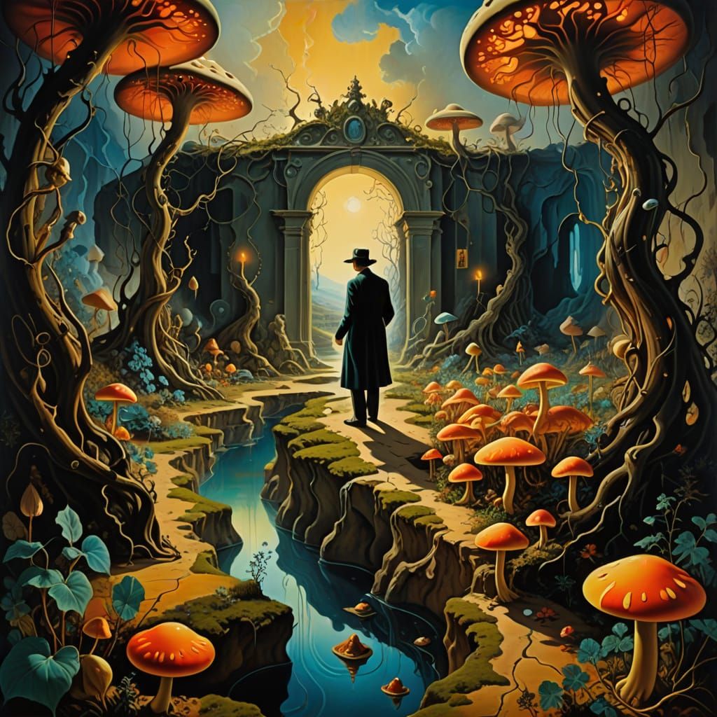 Surreal Garden of Mystical Proportions in Vibrant Oil Painti...