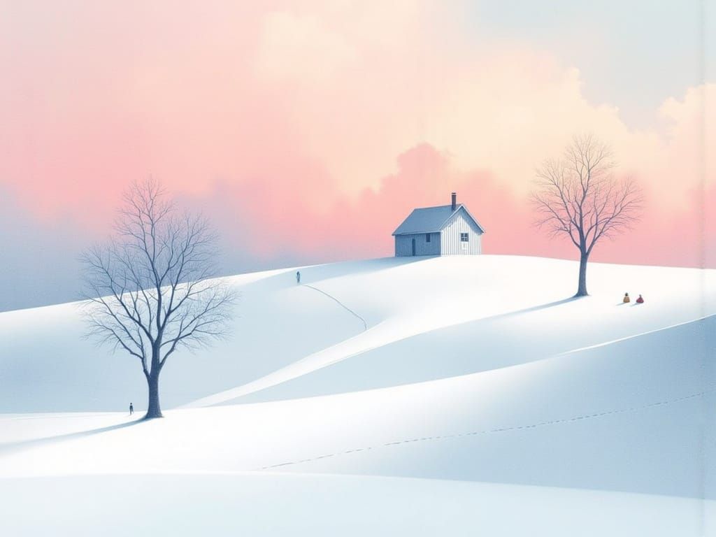 Whimsical Winter Scene in Soft Pastel Hues