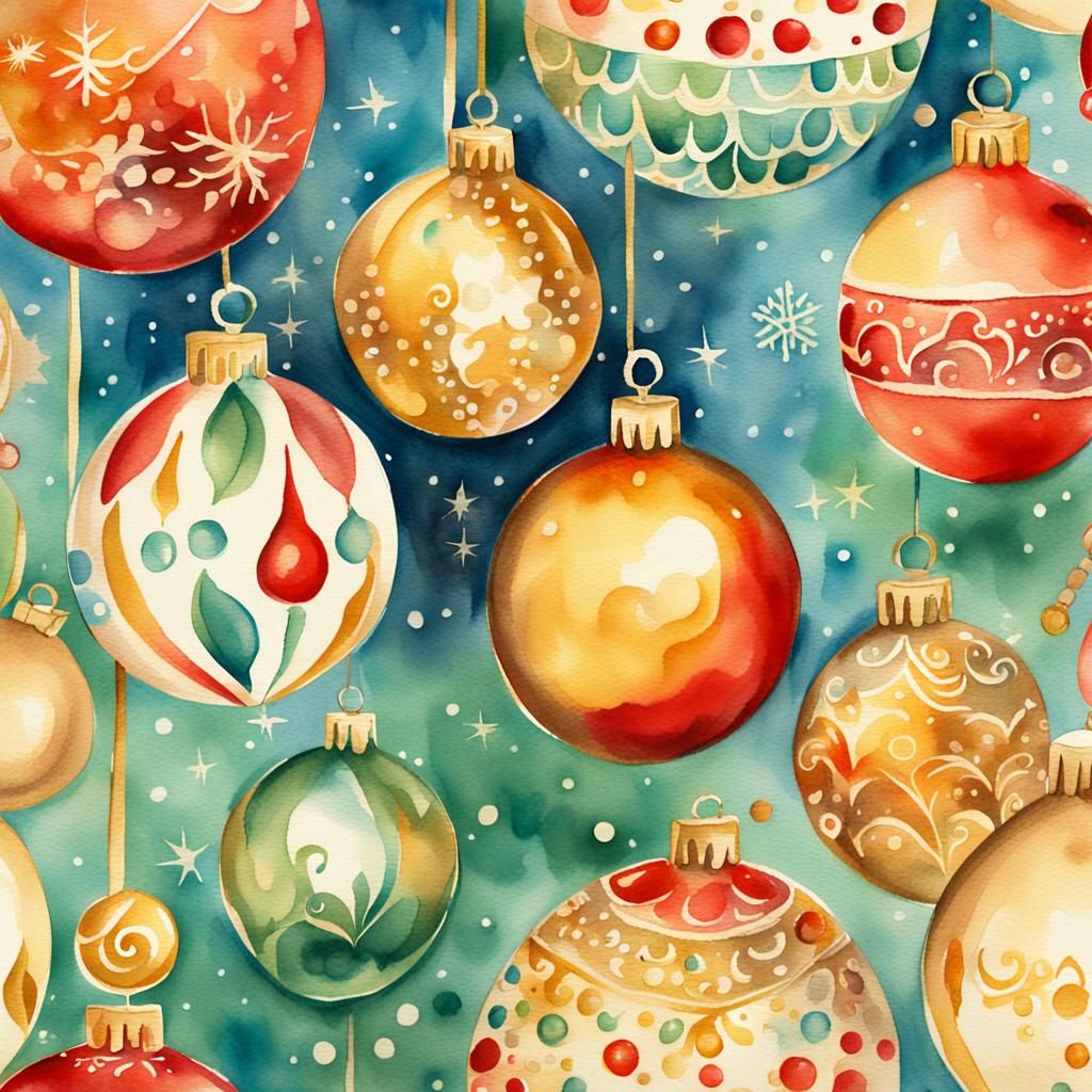 Vintage Christmas Ornaments in Watercolor Illustration