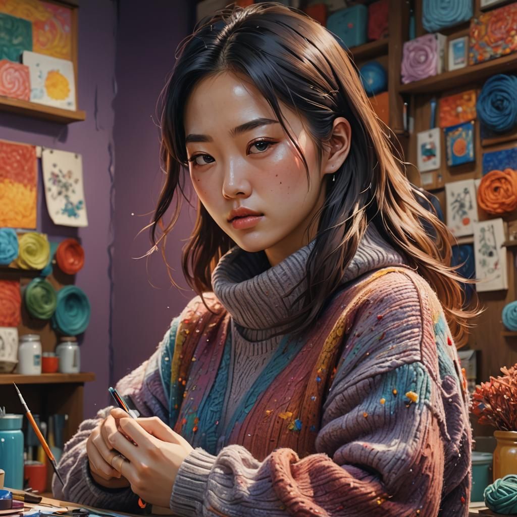 Korean Girl's DIY Project in Splash Art Style