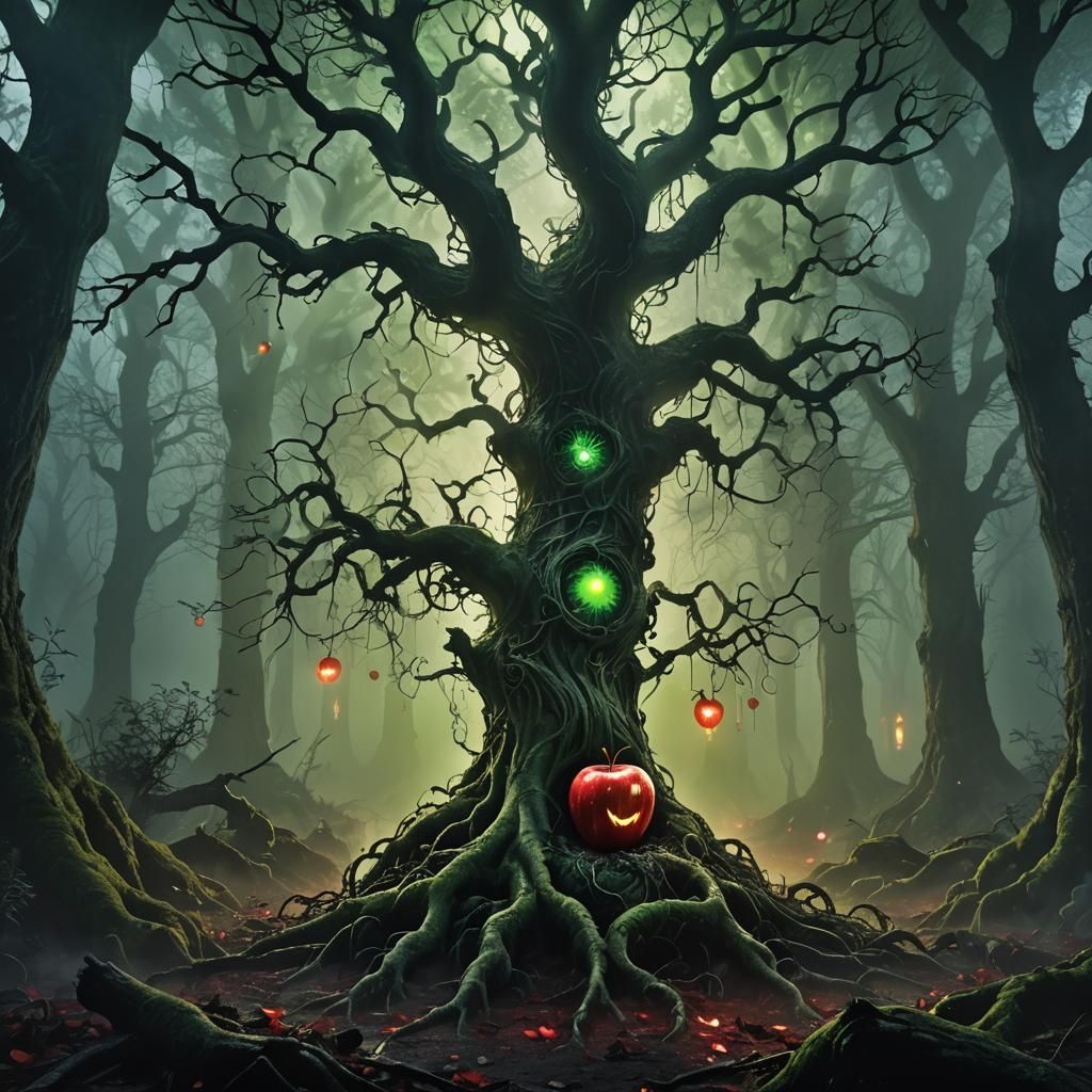 Evil Apple in Mystical Forest: Fantasy Concept Art