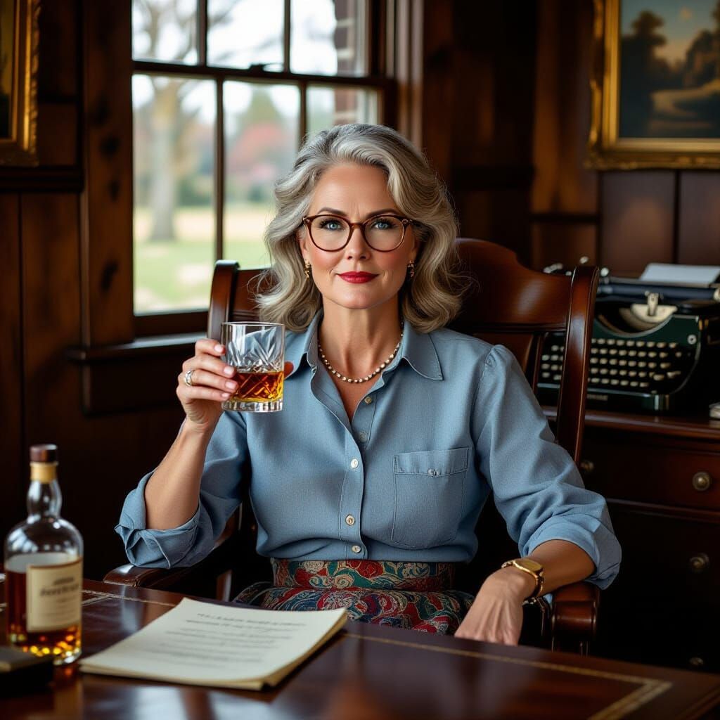 Nostalgic Portrait of Woman at Desk as Dutch Golden Age Pain...