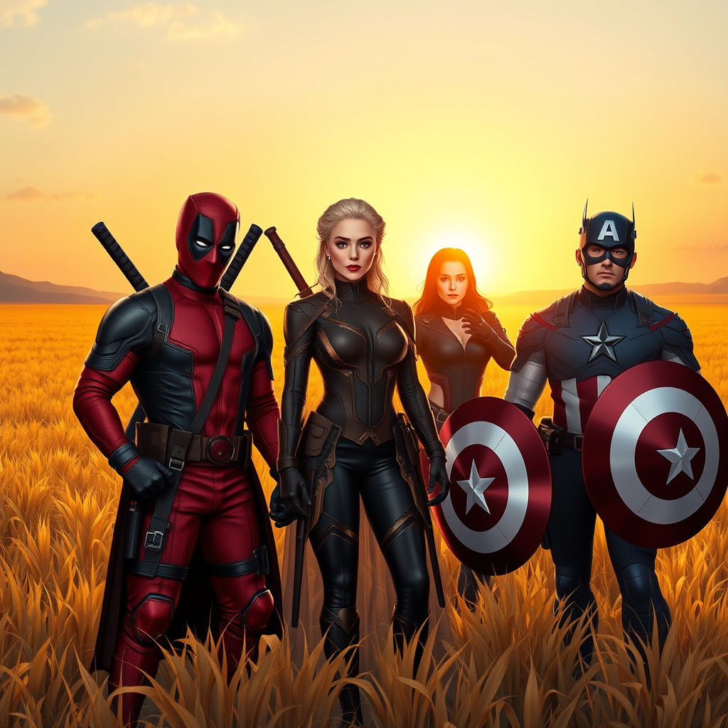 Daenerys with Avengers in Golden Field, Comic Book Art