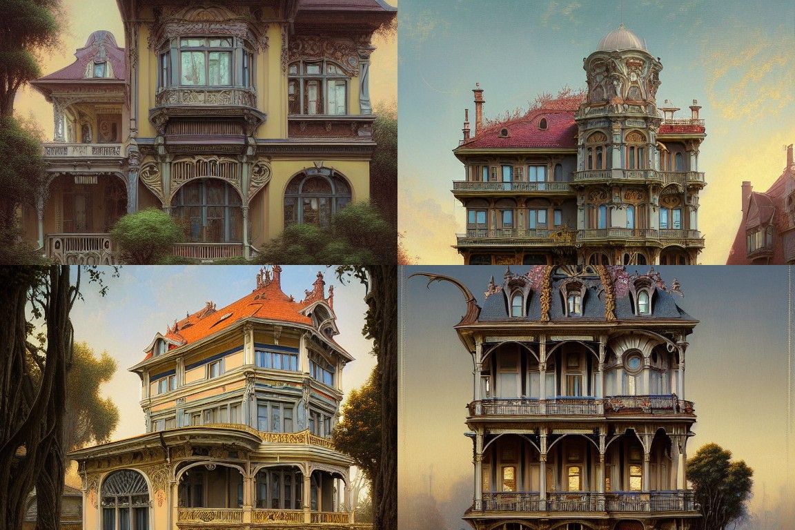 Art Nouveau Rococo House in Hyperrealistic Style