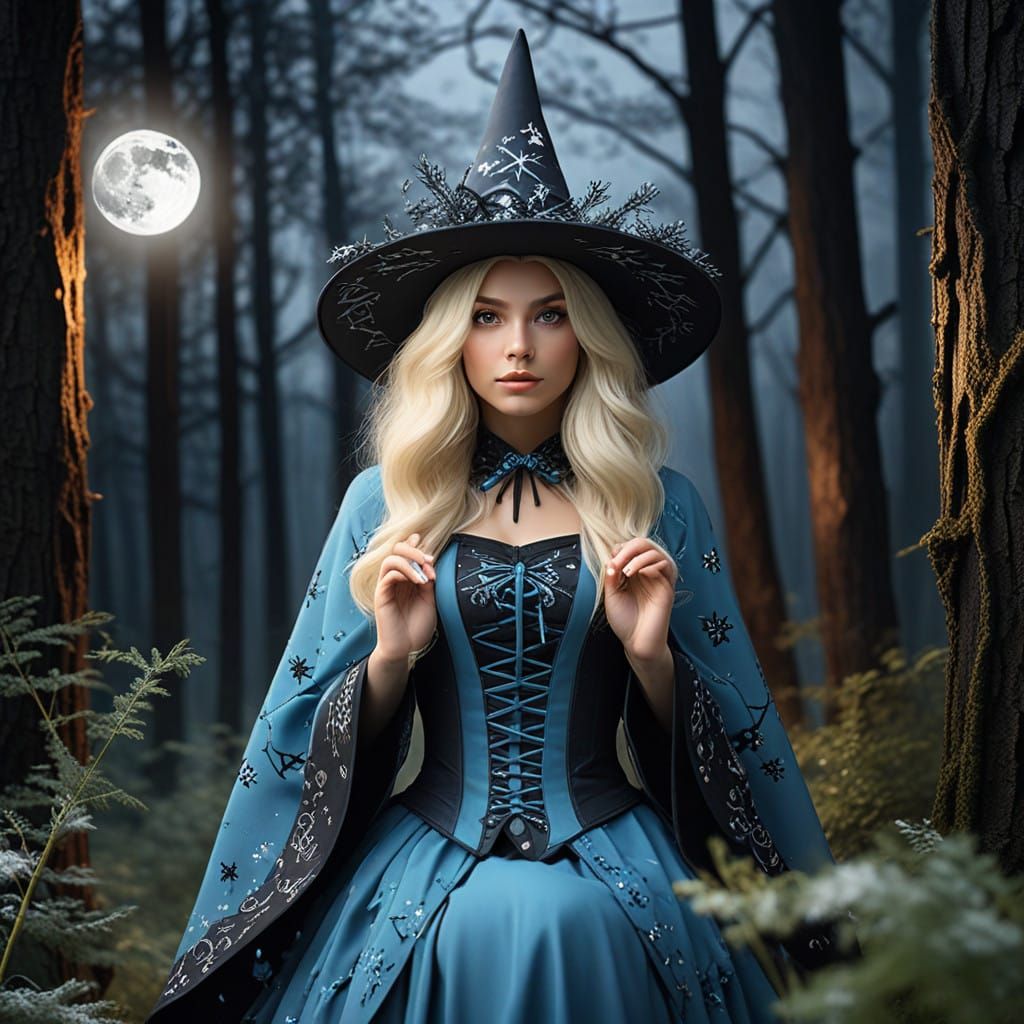 Enchanted Moonlit Forest in Whimsical Snowflake Style