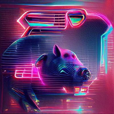 Neon Pig in Synthwave Retro Style