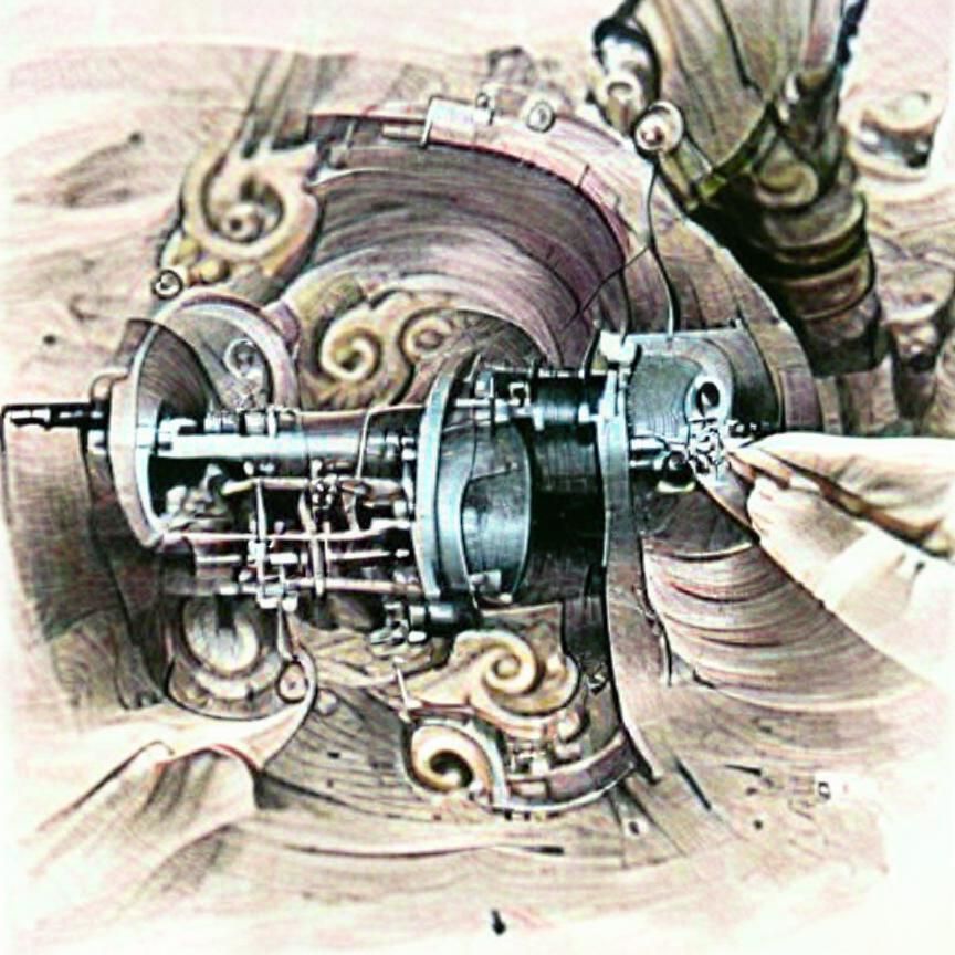 Steampunk Machine with Intricate Lunar Waneshaft: Digital Il...
