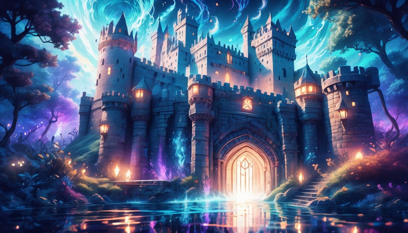 Medieval Castle Entrance in Astral Cosmic Illustration
