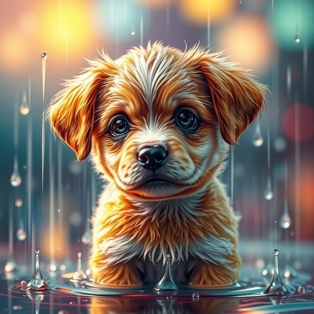 Hyperrealistic Puppy in the Rain