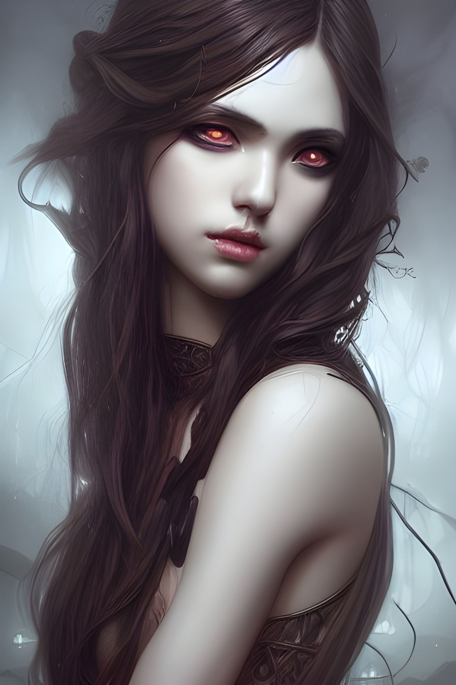 Sinister Goddess with Long Hair, Digital Illustration