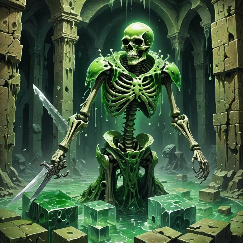 Warrior Skeleton in Melting Acid Cube Trap